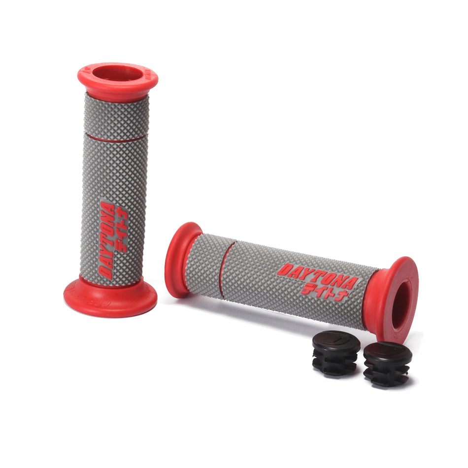 Daytona Road Race Grip, Red Grey 115mm  - With 2pcs of end cap, black color.