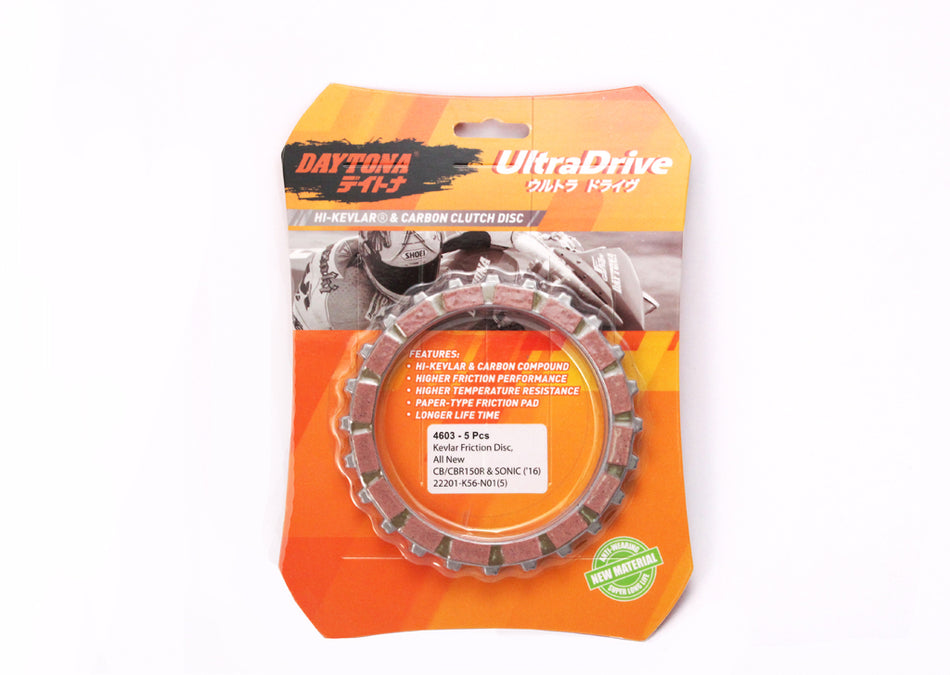 Kampas Kopling Ultra Drive Kevlar Friction Disc, 5pcs, Orange, CB150/CBR150R, SONIC, GTR150, 22201-K56-N01(5)