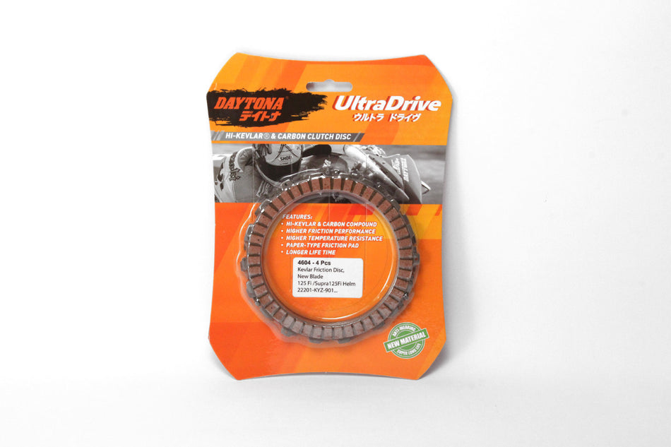 Kampas Kopling Ultra Drive Kevlar Friction Disc, 4pcs, Orange  Blade 125 Fi /Supra 125Fi Helm in, 22201-KYZ-901(3), 22208-KYZ-901(1)