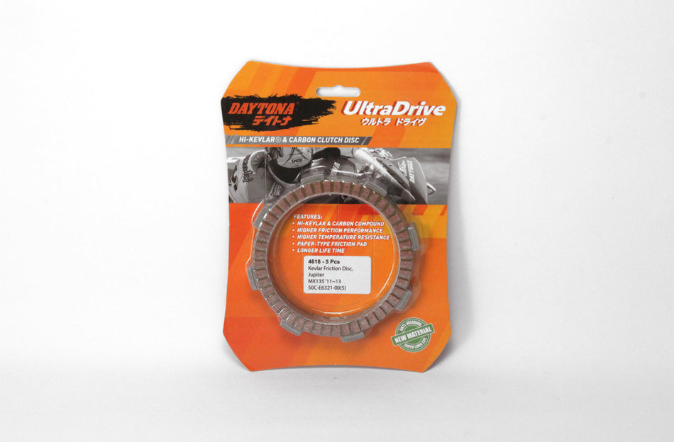 Kampas Kopling Ultra Drive Kevlar Friction Disc, 5pcs, Orange, Jupiter MX135 (11-13), Vixion (13-14) NVL, 50C-E6321-00(5)