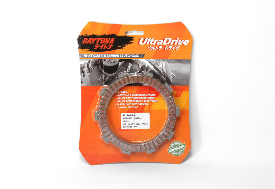 Kampas Kopling Ultra Drive Kevlar Friction Disc, 4pcs, Orange, Jupiter MX 150, Vixion Advance NVA, 2PV-E6321-00(3), 2UP-E6331-00(1)