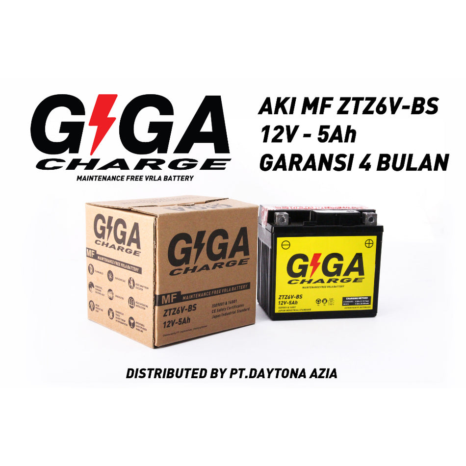 Aki GIGA Charge MF Battery ZTZ6V-BS   COS, 5Ah,12Volt  113 x 70 x 105
