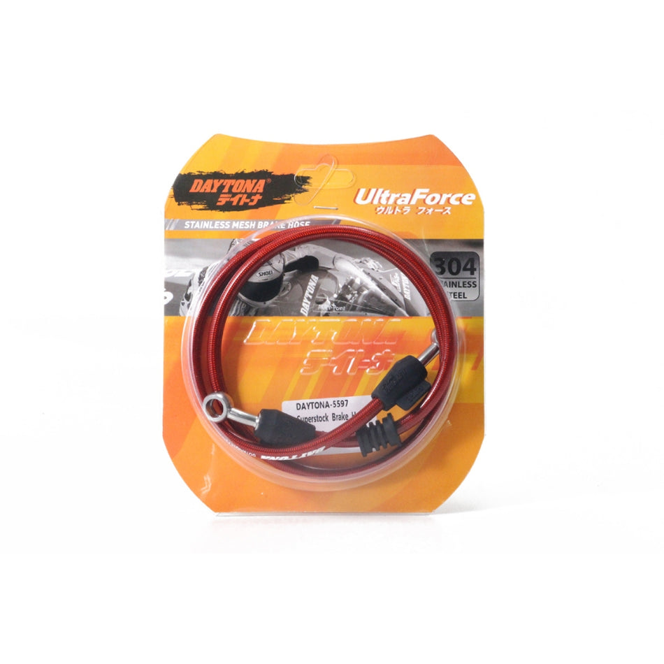 Selang Rem Racing Daytona 95cm, Merah, Tahan Karat, 180°&45°